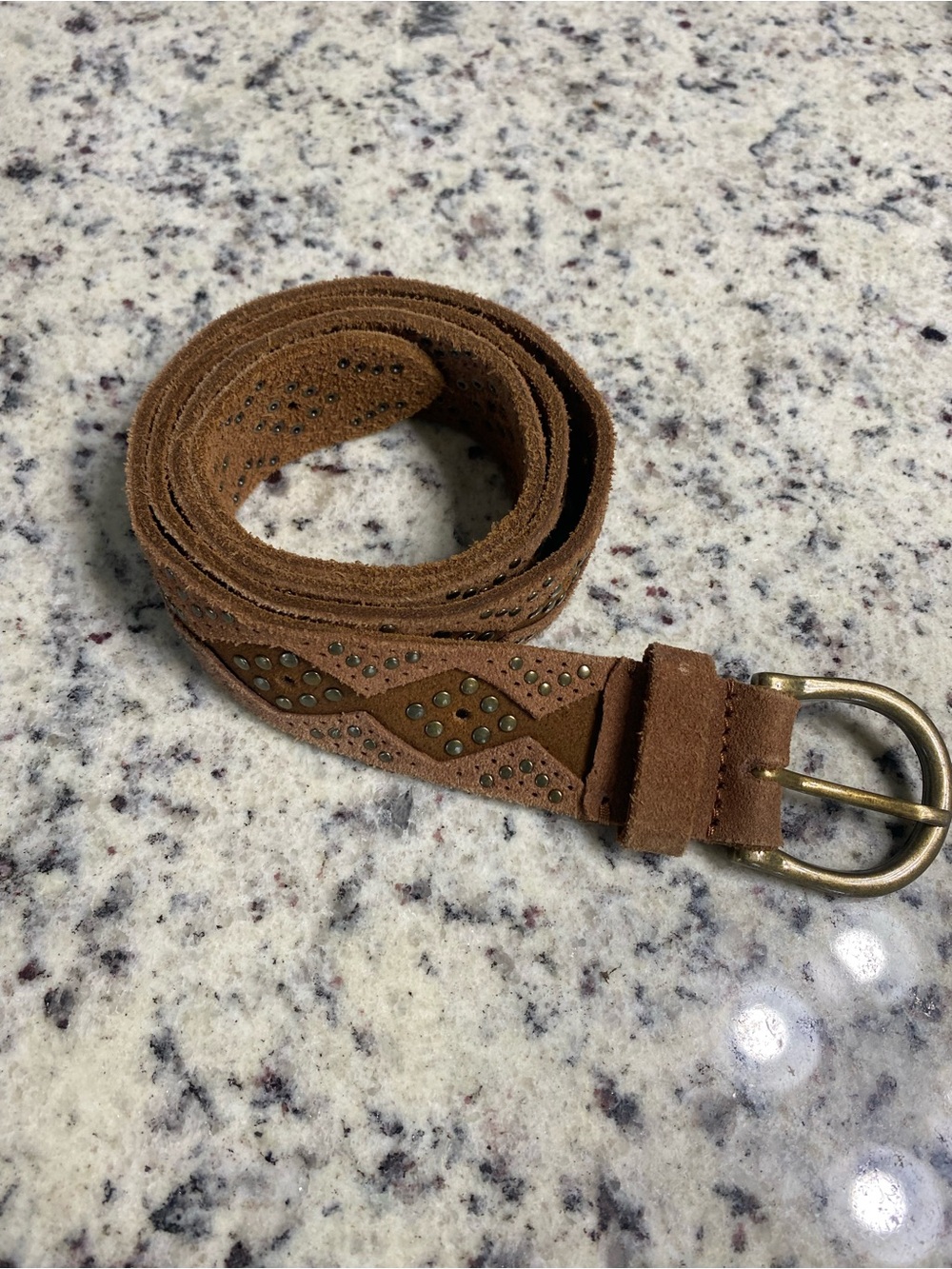 Lucky Brand Brown Suede Stud Accent Belt with Brass Buckle